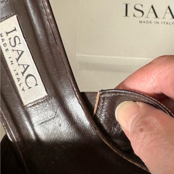 Vintage kitten heel sandals crisscrossed ribbon brown/white size 9 - Picture 8 of 13